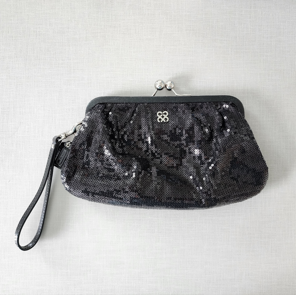 Coach Black Sequin kiss lock clutch